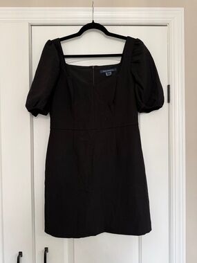 French Connection Black Puff-Sleeve Square-Neck Mini Dress